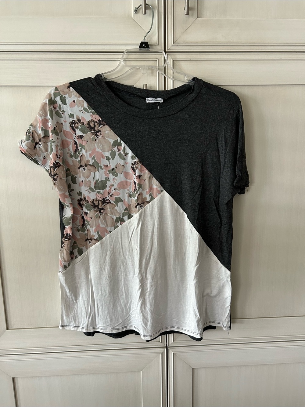 Colorblock Floral & Charcoal Short Sleeve Tee